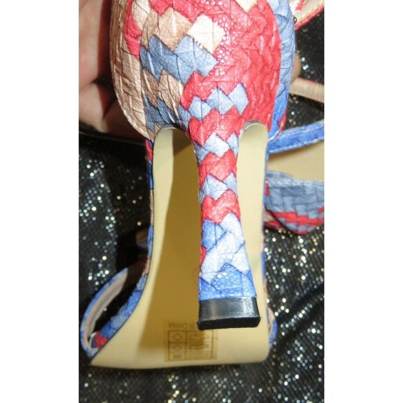 JUSTFAB Braided Vegan Leather Ankle Strap Stiletto Heeled Sandals size 38 US 8 - Picture 7 of 12